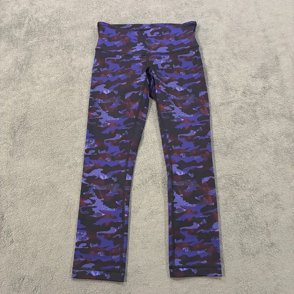 Lululemon Wunder Under Crop III Purple Camo Mid Rise Fit Leggings Women’s Size 2